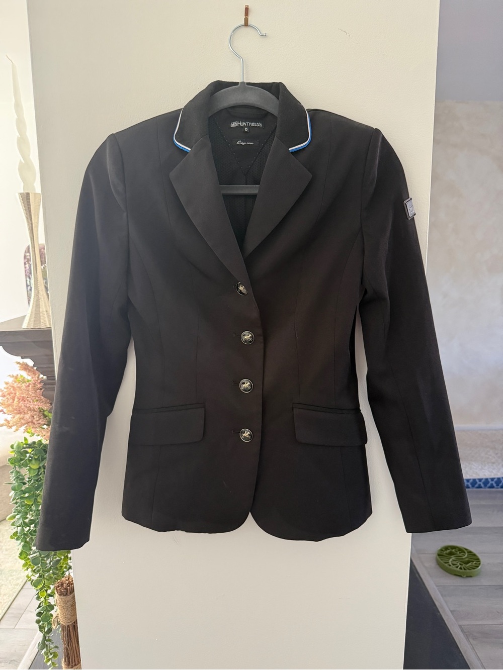 Women's Huntfield’s Black Equestrian Blazer with Blue Piping